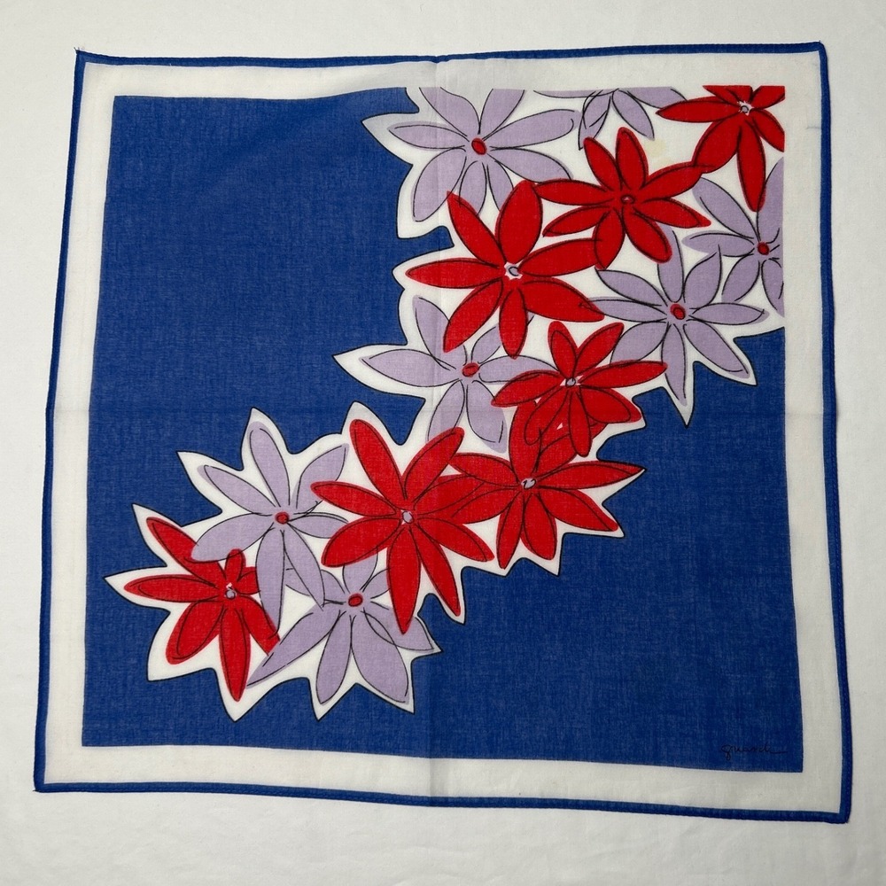 Guardi Womens Vintage Floral Print Square Handkerchief Scarf 15.5in Blue Red